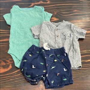 Toddler 3-Piece Matching Set - Teal, Gray & Navy Dino Shorts